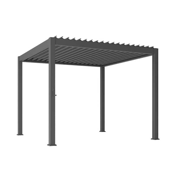 10 ft. x 10 ft. Aluminum Frame Steel Louvered Pergola Outdoor Pergola with Adjustable Roof for Backyard, Grey