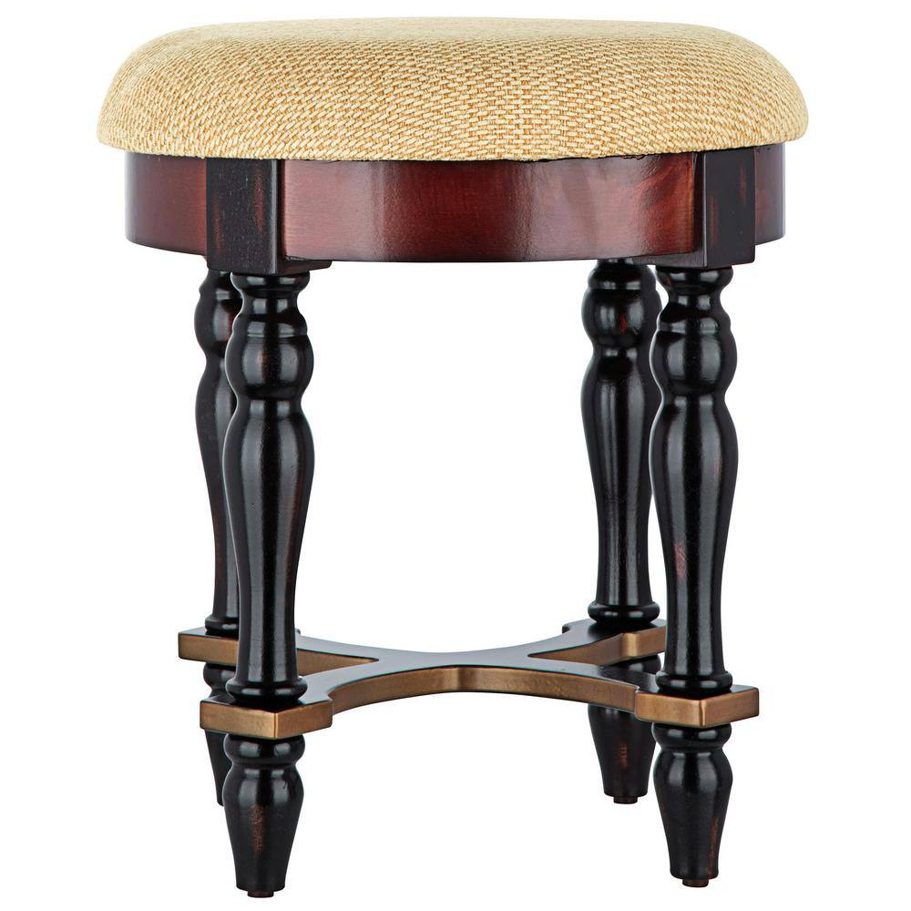 Grand Duchess Walnut and Black Solid Wood Accent Stool