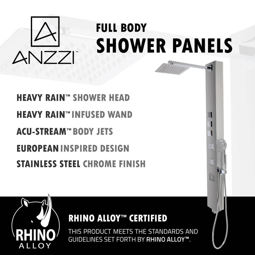 Polished Chrome Stainless Steel 59" Shower Panel with Jets and Handheld Wand
