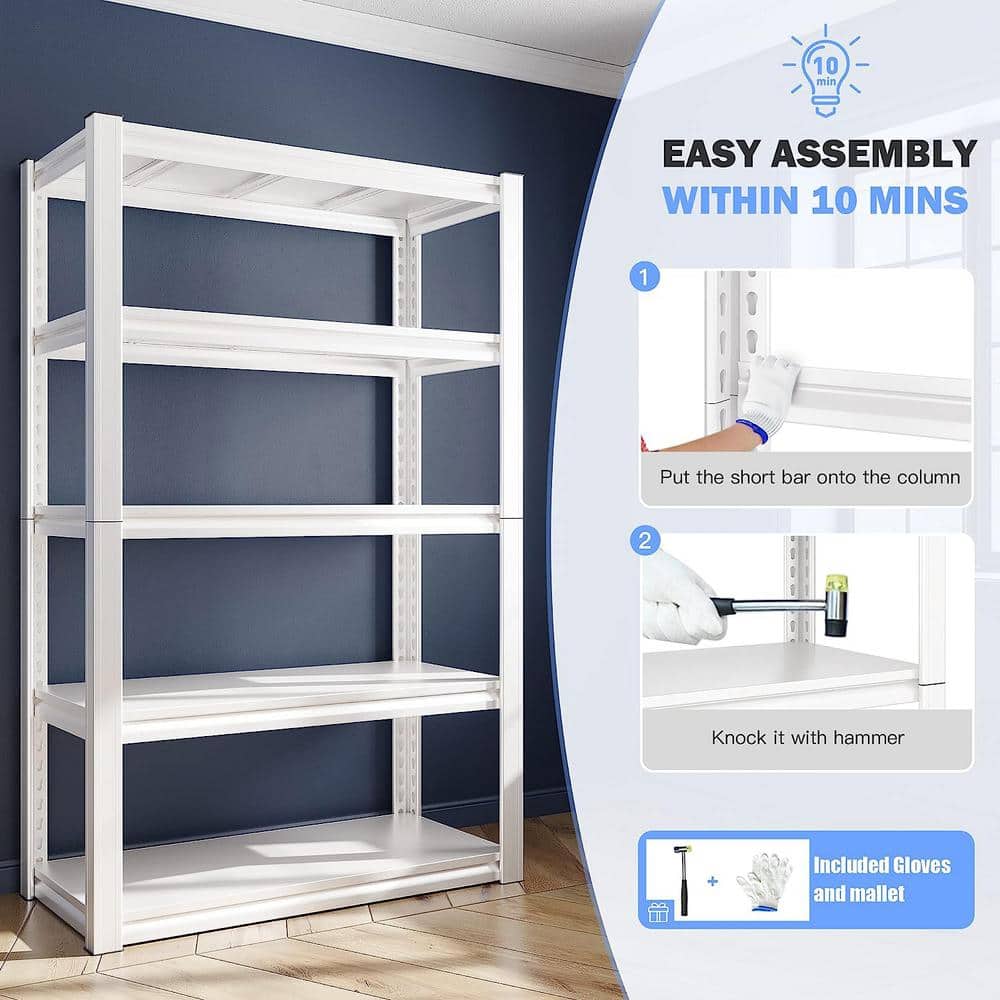 White Heavy Duty 5-Tier Metal Storage Shelving Unit