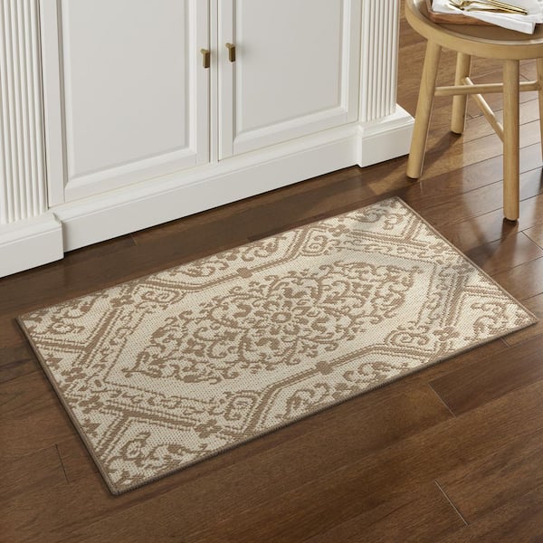 Cafe Jardin Beige/Brown 23.6 in. x 35.4 in. Indoor Kitchen Mat