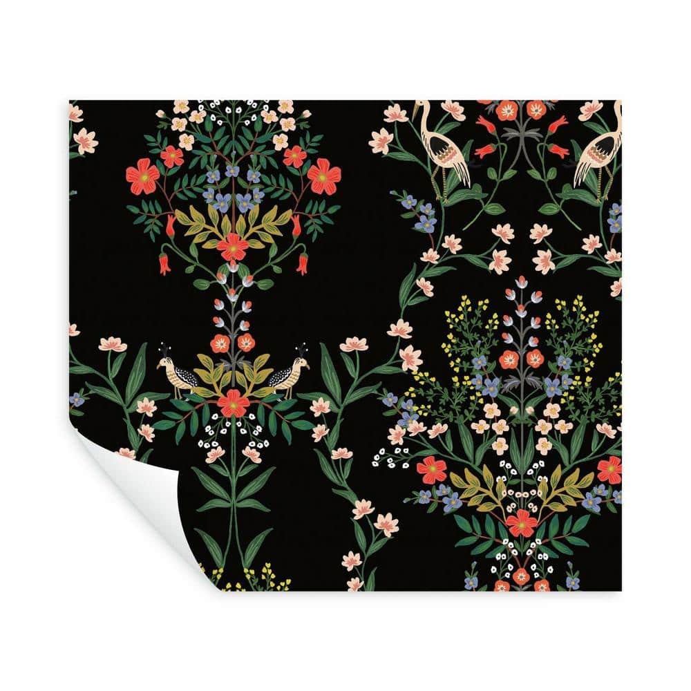 Luxembourg Black Floral Peel and Stick Wallpaper Roll