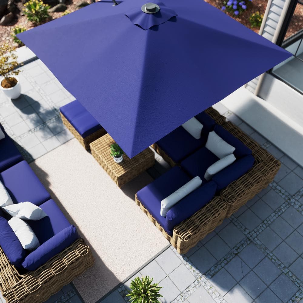 10ft Navy Blue Aluminum Cantilever Patio Umbrella with LED Lights
