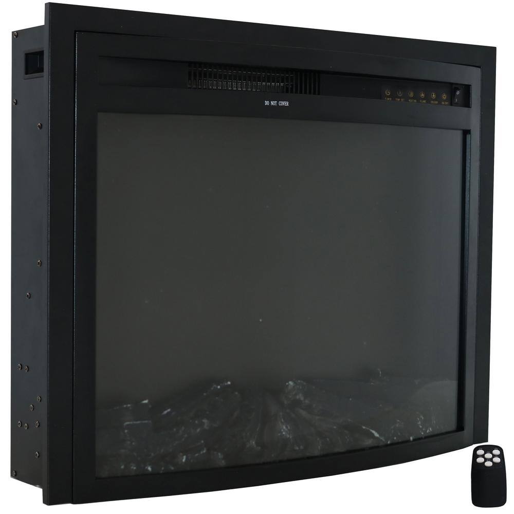 Contemporary Black Steel Electric Fireplace Insert with LED Lights