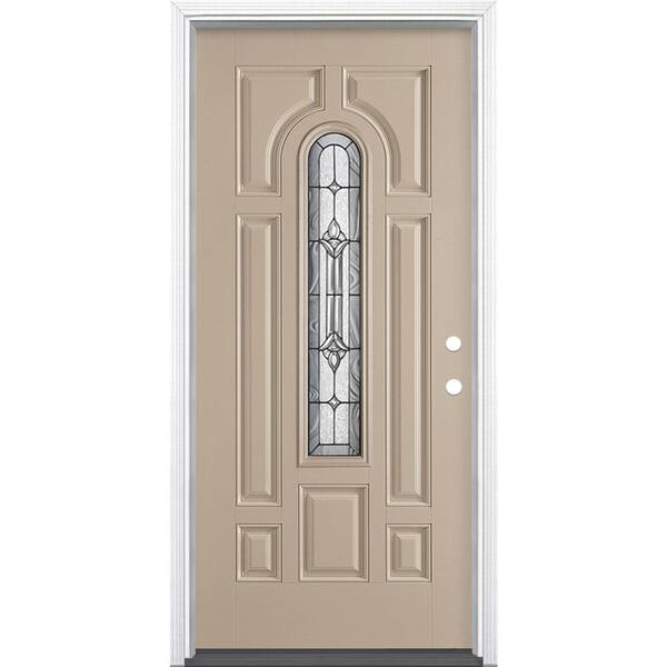 Masonite 36 in. x 80 in. Providence Center Arch Left Hand Inswing Painted Smooth Fiberglass Prehung Front Door w/ Brickmold