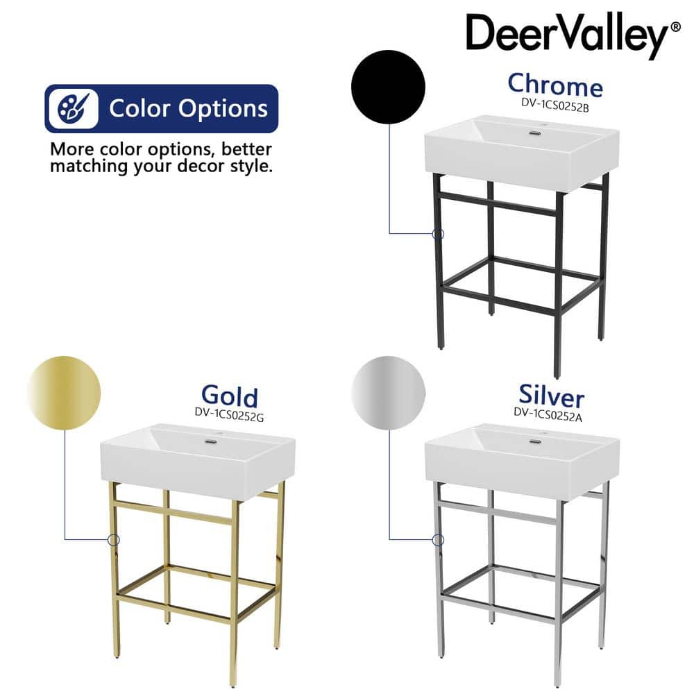 24" White Ceramic Console Sink with Gold Legs