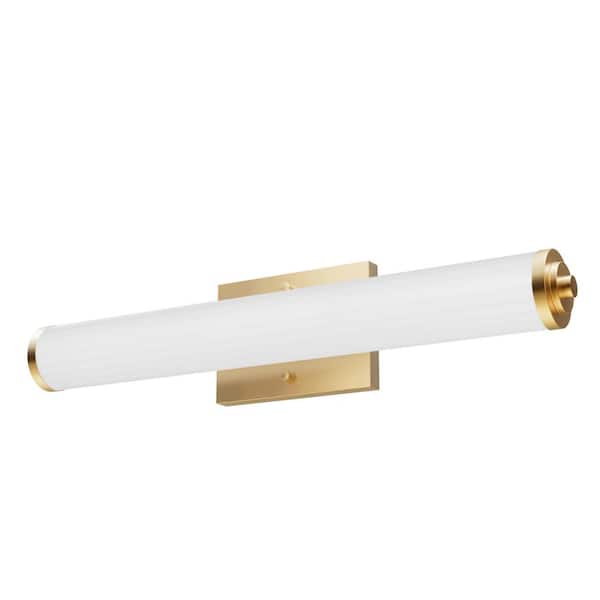 Holly Grove 24 in. 2-Light Alturas Gold Vanity Light with Cased White Ribbed Glass Shades