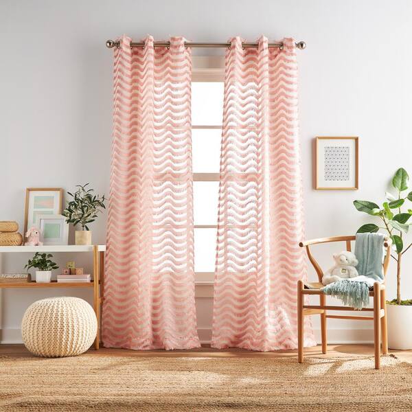 Dream Factory Lottie Blush 37 in. W x 84 in. L Grommet Sheer Curtain Panel (Set of 2)