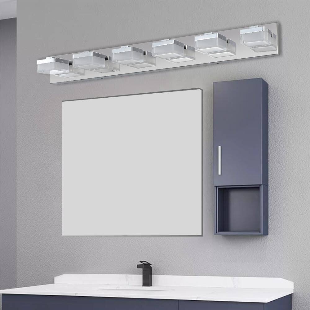 38 in. 6 Light Modern Chrome Finish Vanity Light Fixture Bathroom Over Mirror Wall Lights with Iron Acrylic price history on PriceWatchPro