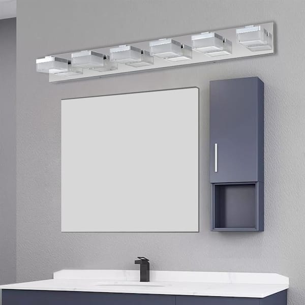 Basdien 38 in. 6 Light Modern Chrome Finish Vanity Light Fixture Bathroom Over Mirror Wall Lights with Iron Acrylic