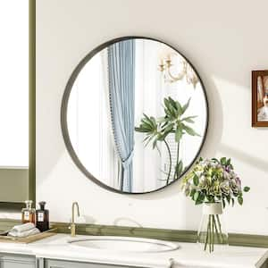 24 in. W x 24 in. H Round Black Metal Deep Framed Wall Bathroom Vanity Mirror