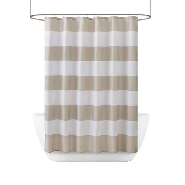 Urban Habitat 13-Pieces Printed 70 in. W x 72 in. L Polyester Shower Curtain Plus Hooks Set in White/Oatmeal