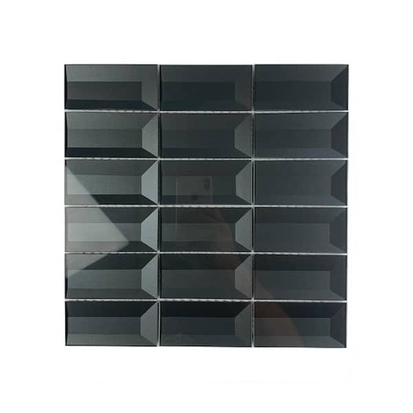 Secret Dimensions Blue Gray 12 in. x 12 in. Rectangle Glossy Glass Mosaic Backsplash Wall Tile (2 sq.ft/Case)