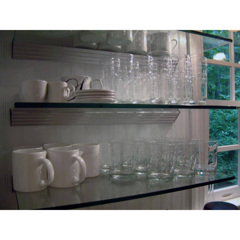 Opaque Tempered Glass Floating Wall Shelf with Silver Bracket, 12" x 36"