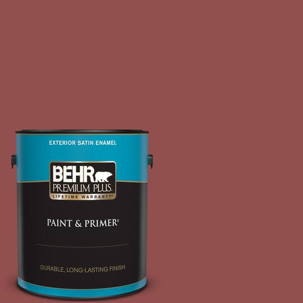 BEHR PREMIUM PLUS 1 gal. #PPU1-08 Pompeian Red Satin Enamel Exterior Paint & Primer