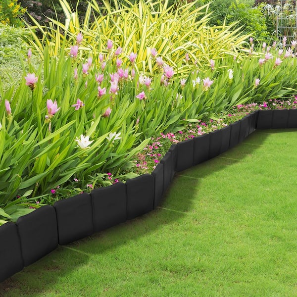 0.75 in. x 10 in. x 9 in. Black Plastic Garden Edging Stone-Look Border (10-Piece)