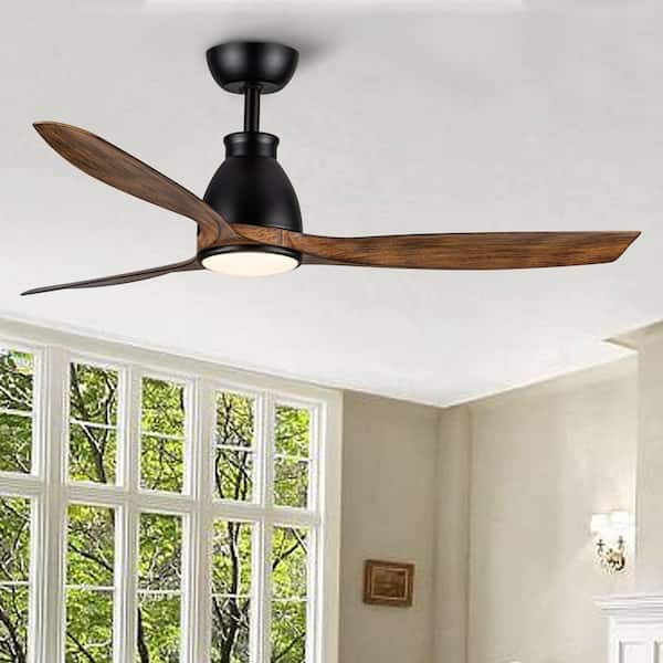 52 in. Modern Black 3 ABS Blades Downrod Standard Ceiling Fan with LED Light and Remote Included
