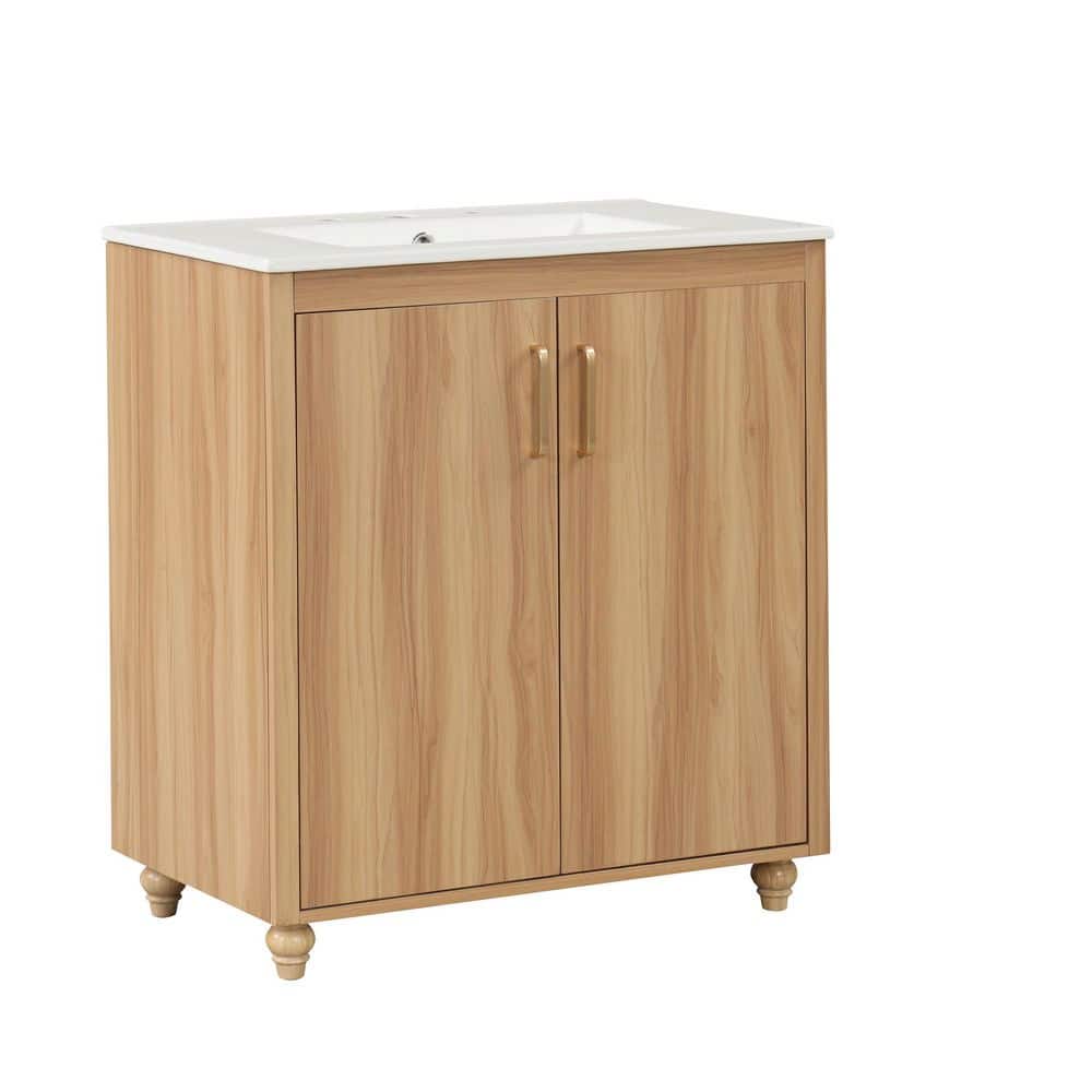 30 in. Natural Bath Vanity with White Ceramic Top, 2 Doors and 1 Drawer price history on PriceWatchPro