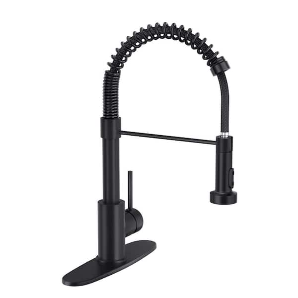 Matte Black 17.7 in. H Pull Down Sprayer Kitchen Faucet with Advanced Spray Single Handle Faucet 1 or 3-Hole