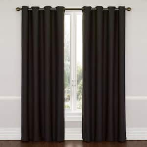 Wyndham Thermaweave Jet Black Woven Solid 52 in. W x 63 in. L Thermal Lined Noise Cancelling Grommet Blackout Curtain