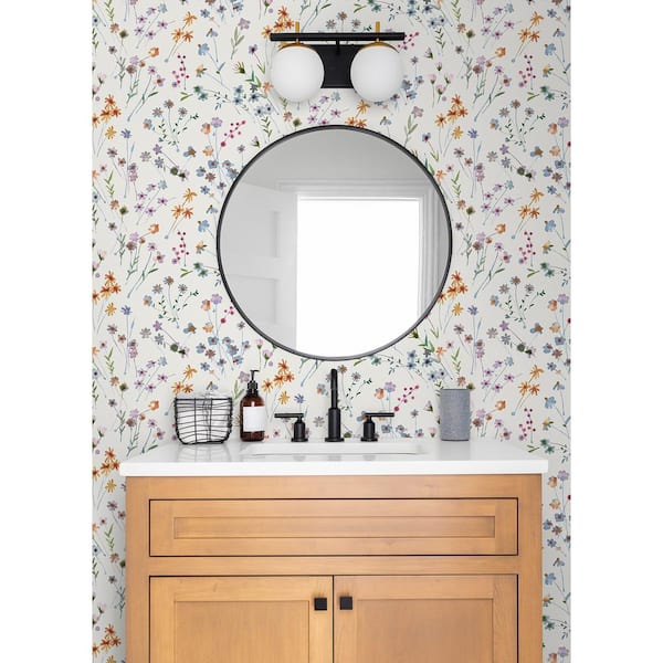 Heidi Peach Multi-Colored Watercolor Florals Paper Non-Pasted Matte Wallpaper