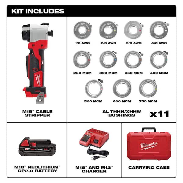 M18 18V Lithium-Ion Cordless Cable Stripper Kit for Al THHN/XHHW Wire Cutting