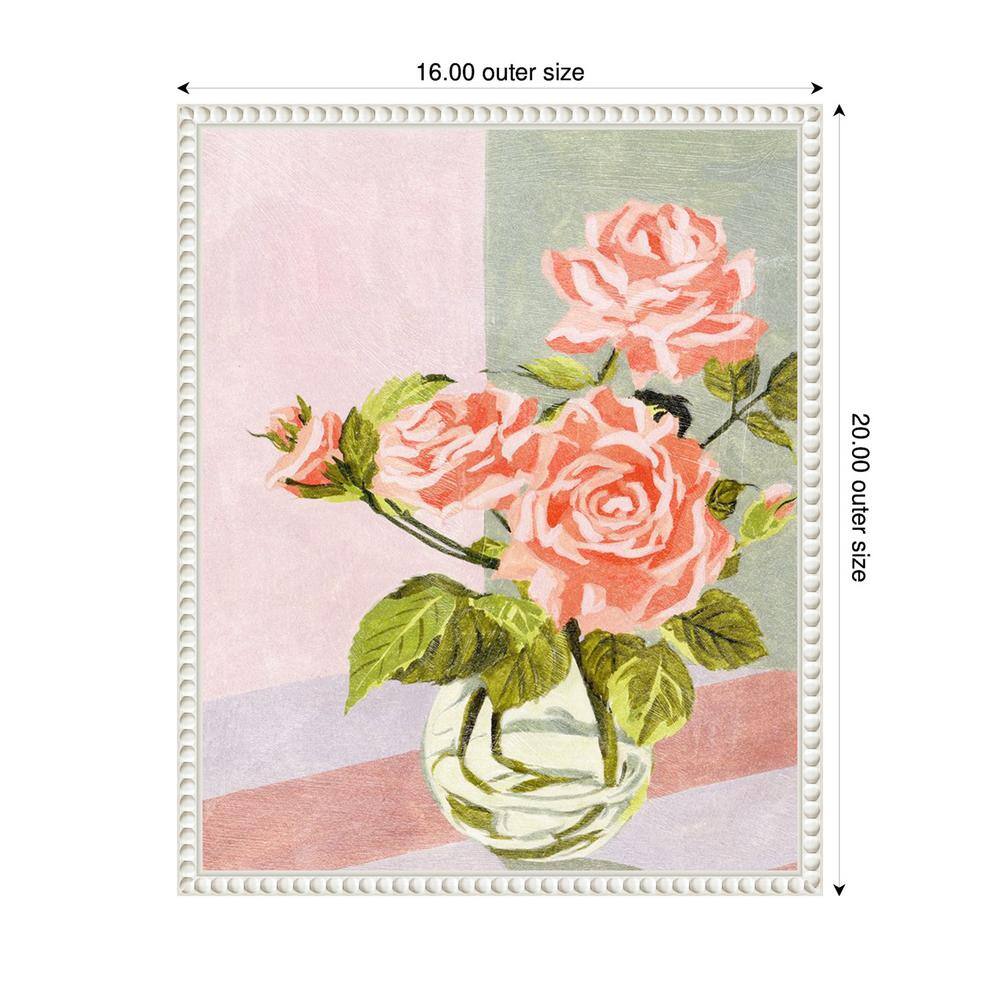 Douces Roses I Pink and Green Floral Canvas Print with White Frame