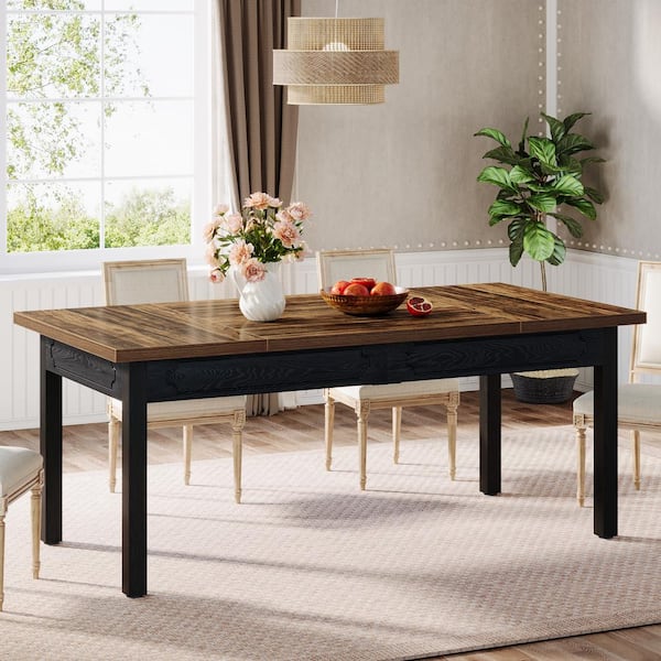 BYBLIGHT Roesler Vintage Brown Engineered Wood 62.9 in. 4 Legs Dining Table Seats 6