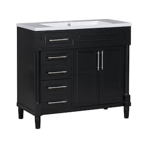 36 in. W x 18 in. D x 34 in. H Single Sink Freestanding Bath Vanity in Black with White Resin Top