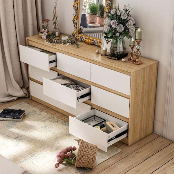 6-Drawers White Wood Chest of Drawer Dresser Cabinet Organizer 59 in. W x  15.7 in. D x 32.3 in. H