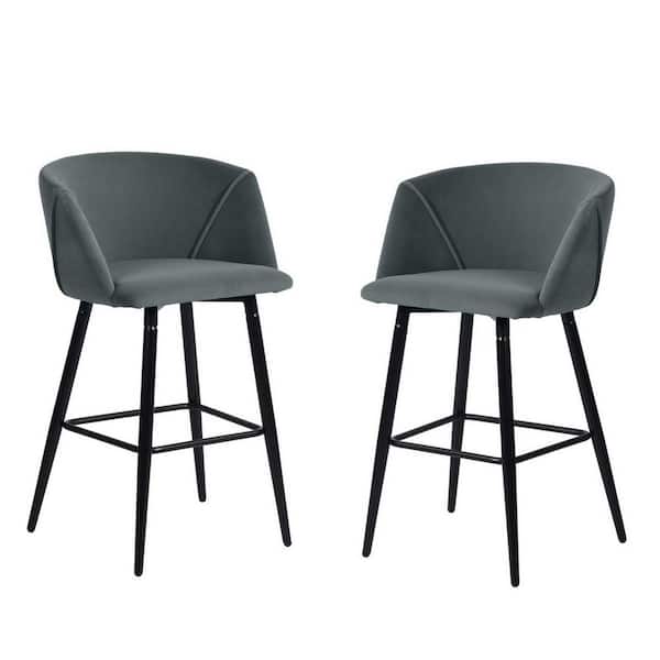 Homy Casa ALDRIDGE MIDBAR 35.03 in. Grey Mid Back Metal 26 in. Bar Stool with velvet (Set of 2)