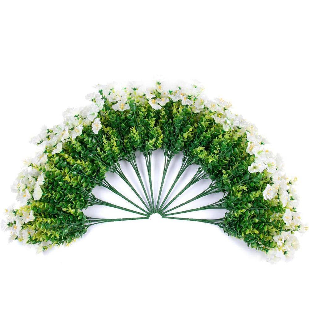 14 in. White Outdoor Artificial Faux Flowers Plants (12 Bundles ...