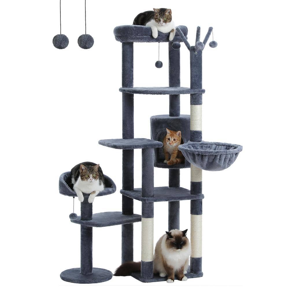 Dark Gray Multi-Level Cat Tree with Hammock and Perches