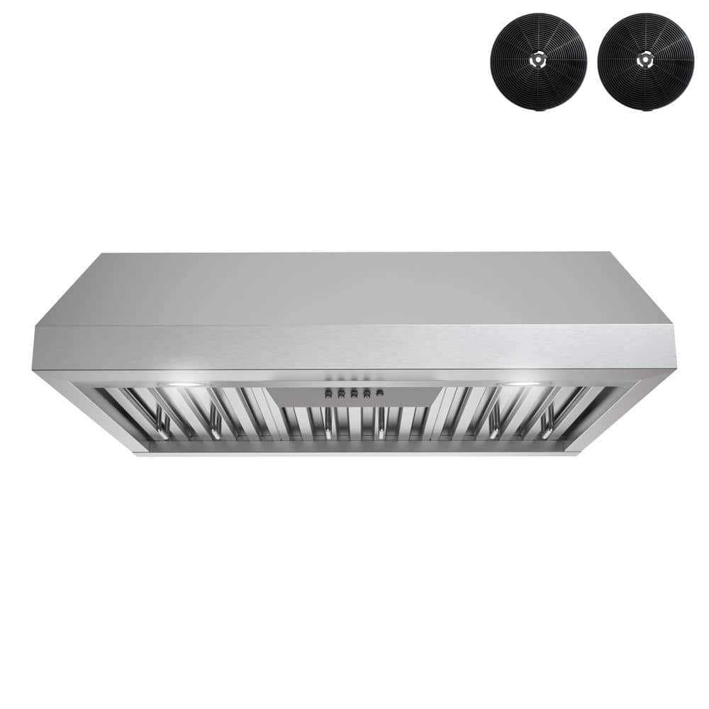 30 in. 406 CFM Locri Ductless Under Cabinet Range Hood in Brushed Steel, Baffle Filters, Push Button Control, LED Lights