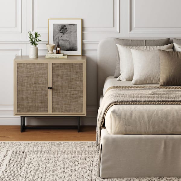 Nathan James Kova Light Oak/Black Accent Cabinet Natural Cane