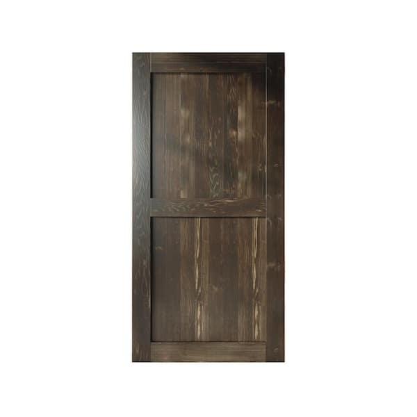 HOMACER 54 in. x 84 in. H-Frame Ebony Solid Natural Pine Wood Panel Interior Sliding Barn Door Slab with Frame