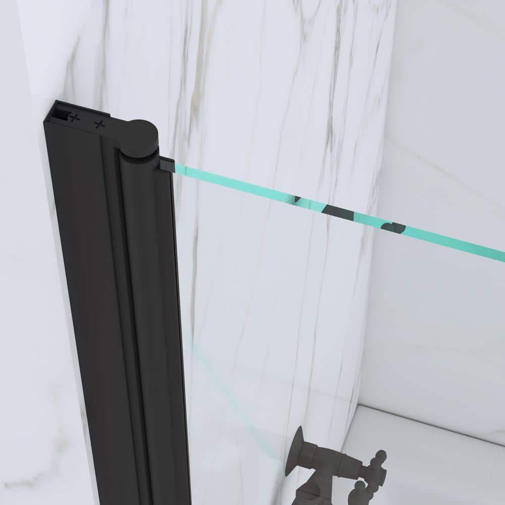 Matte Black Frameless Pivot Tub Door with Clear Tempered Glass