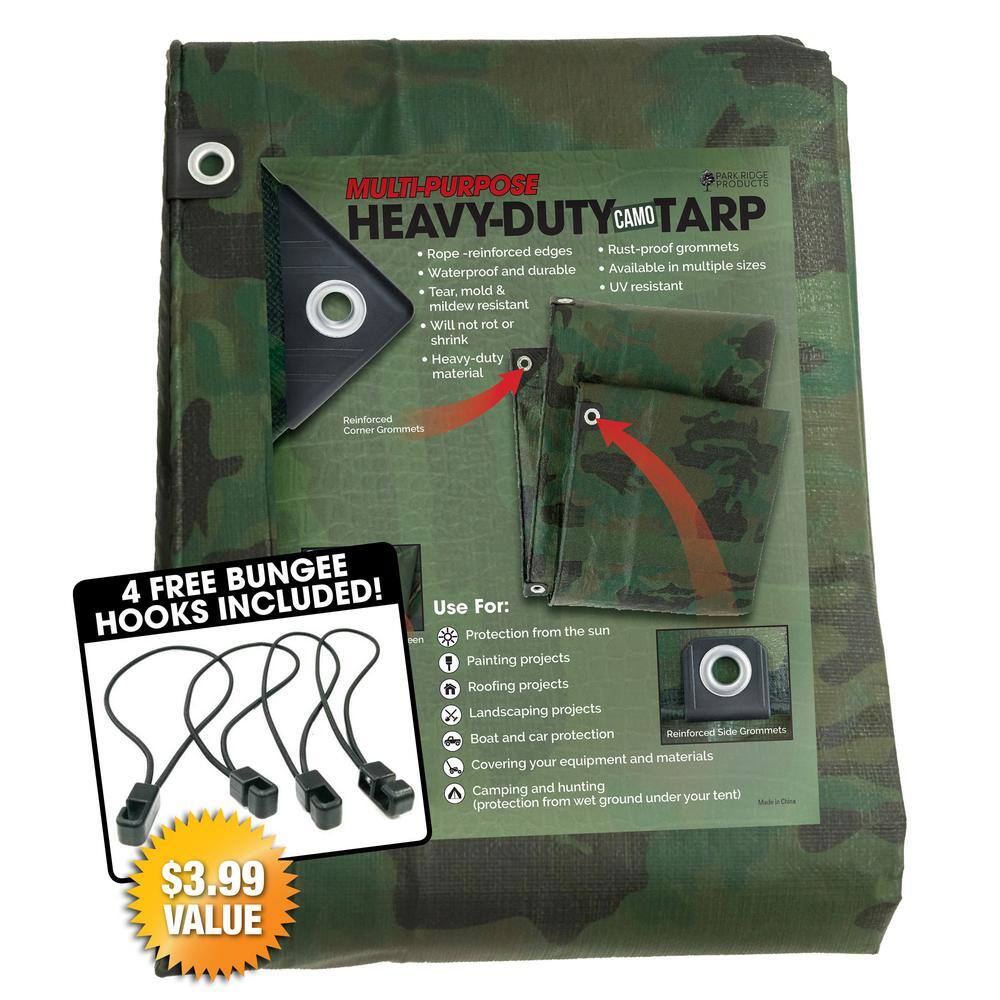Heavy Duty Camo Tarpaulin and 4 Bungee Balls Waterproof Cover Ground Sheet Tent 