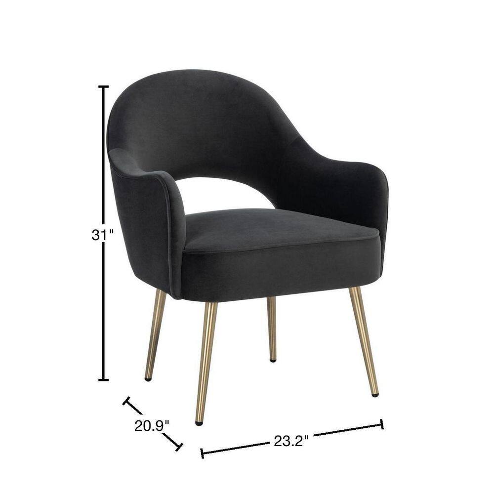 Dublyn Black Velvet Accent Chair with Gold Legs