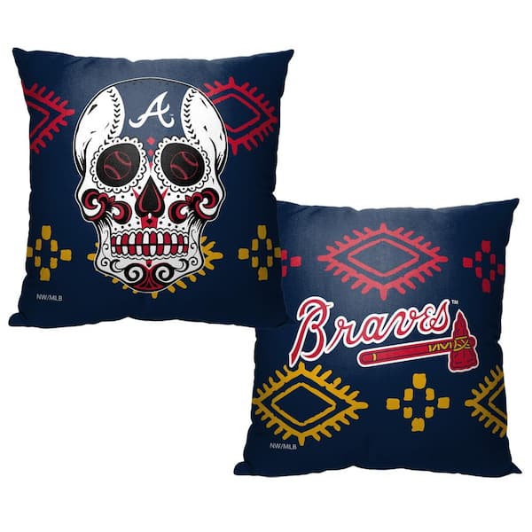 THE NORTHWEST GROUP MLB Braves Candy Skull Printed Polyester Throw Pillow 18 X 18