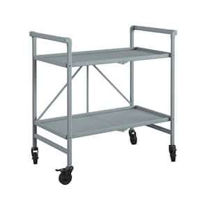 Outdoor Living Outdoor Bar and Indoor Folding Serving Cart with Wheels and 2-Shelves, Gray