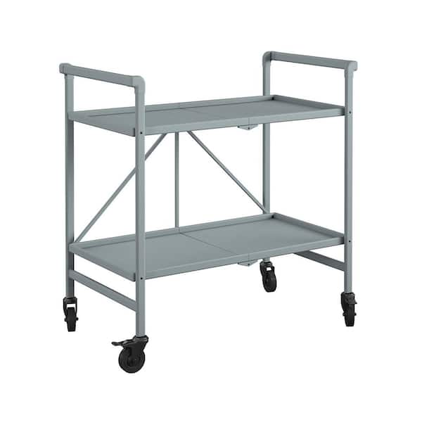 Cosco Outdoor Living Outdoor Bar and Indoor Folding Serving Cart with Wheels and 2-Shelves, Gray