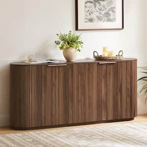 Julian Walnut Wood Modern Sideboard with Rounded Edges,Adjustable Shelves, Elevated Base,Soft-Close Hinges,Metal Handles