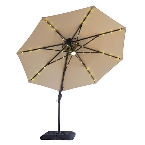 Furniture of America Brooks 10 ft. Steel Roma Cantilever Solar LED Tilt 360 Patio Umbrella In Beige