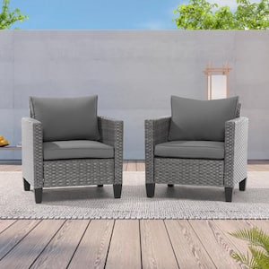 2-Pack Gray Wicker Patio Outdoor Single Sofa with Gray Cushion