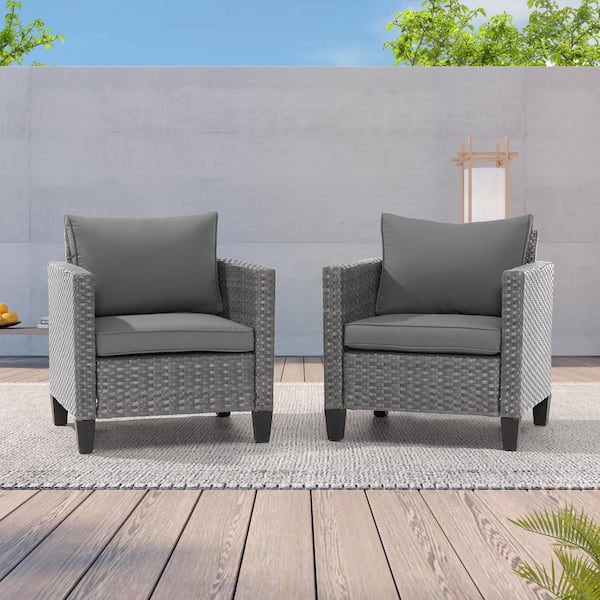 JOYESERY 2-Pack Gray Wicker Patio Outdoor Single Sofa with Gray Cushion