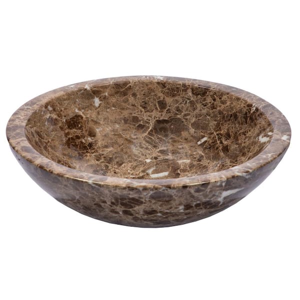 Round Stone Vessel Sink in Dark Emperador Marble