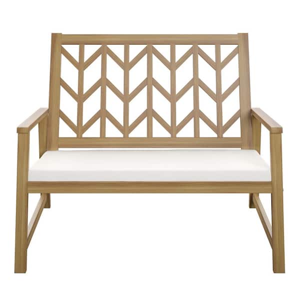 TK CLASSICS Acacia Wood Outdoor Bench with White Cushion TK CLASSICS Acacia Wood Outdoor Bench with White Cushion