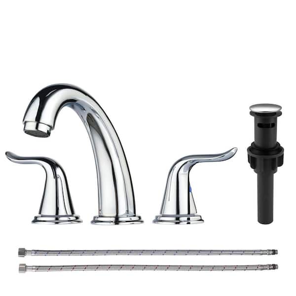 Double Handle 8 in. Widespread Bathroom Faucet, 3-Hole Faucet with Pop Up Drain and Y Shaped Hose in Polished Chrome