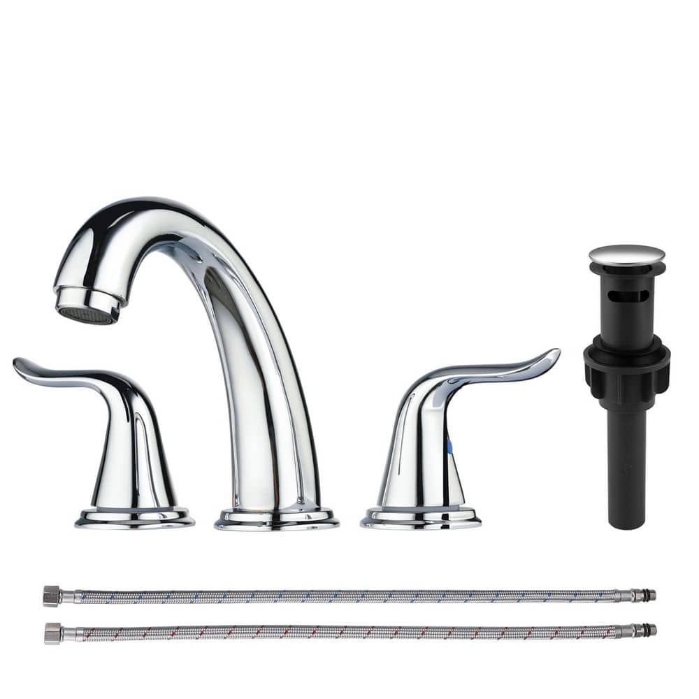 Double Handle 8 in. Widespread Bathroom Faucet, 3-Hole Faucet with Pop ...